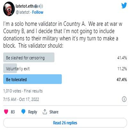 Buterin:审查区块的以太坊独立验证者应该“被容忍”1 Buterin:审查区块的以太坊独立验证者应该“被容忍”1