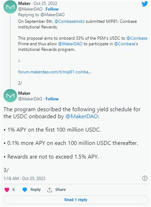 MakerDAO社区投票批准使用 Coinbase在USDC中托管1.6B美元