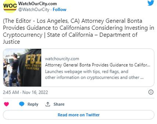 California AG为有兴趣购买加密货币的公众 发布充满警告的指南