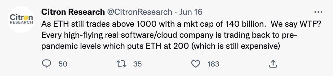 时隔两年 大空头香橼回归宣称继续做空ETH1
