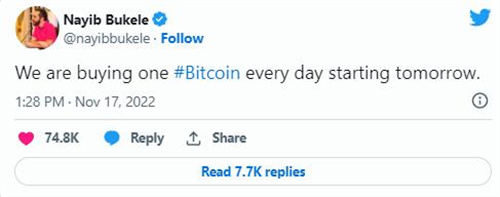 Nayib Bukele宣布为萨尔瓦多开出比特币处方 每天1BTC