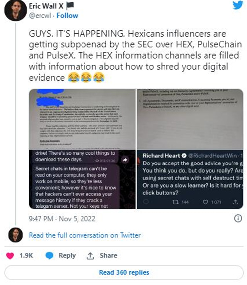 SEC向推广HEX、Pulsechain和PulseX的影响者发出传票1