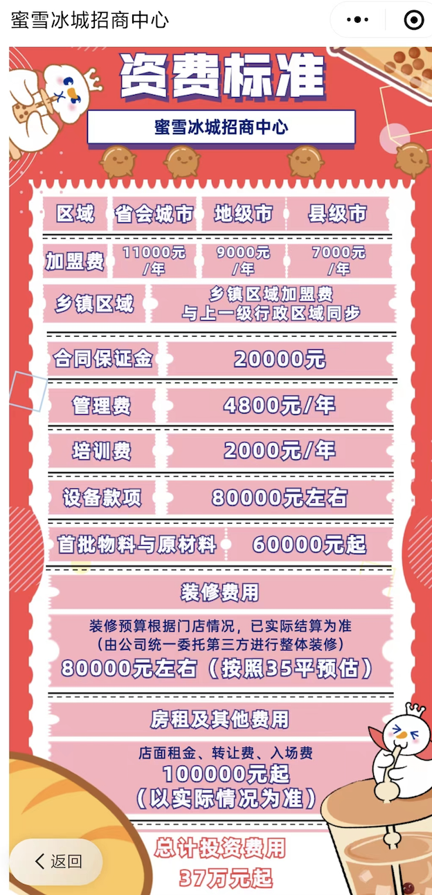 蜜雪加盟一般多少钱（蜜雪加盟费用是多少）