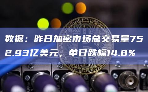 数据：昨日加密市场总交易量752.93亿美元，单日跌幅14.8%
