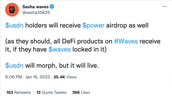 Waves创始人：USDN持有者也有Power空投！Waves两周大涨75%