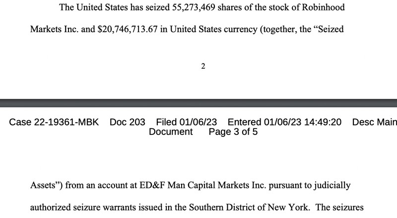 美国司法部已查封SBF的4.67亿美元Robinhood股票
