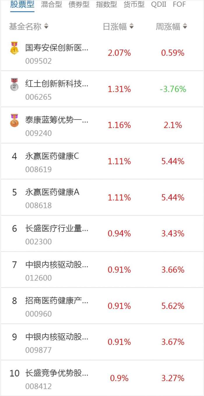 排名前十的股票型基金有哪些（股票型基金排名前十名）