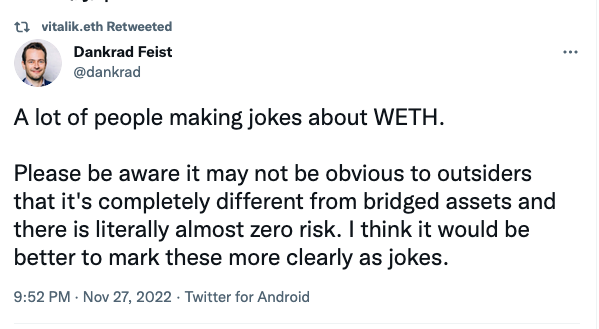 多位大V“玩梗”引起WETH崩盘恐慌闹剧