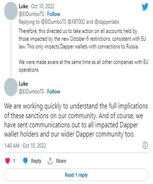 Dapper Labs在新的欧盟制裁后 暂停俄罗斯有关账户