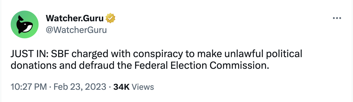 SBF 被控共谋进行非法政治捐款并欺骗美国联邦选举委员会