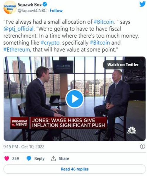 Paul Tudor Jones在市场低迷的情况下 他仍然持有比特币敞口