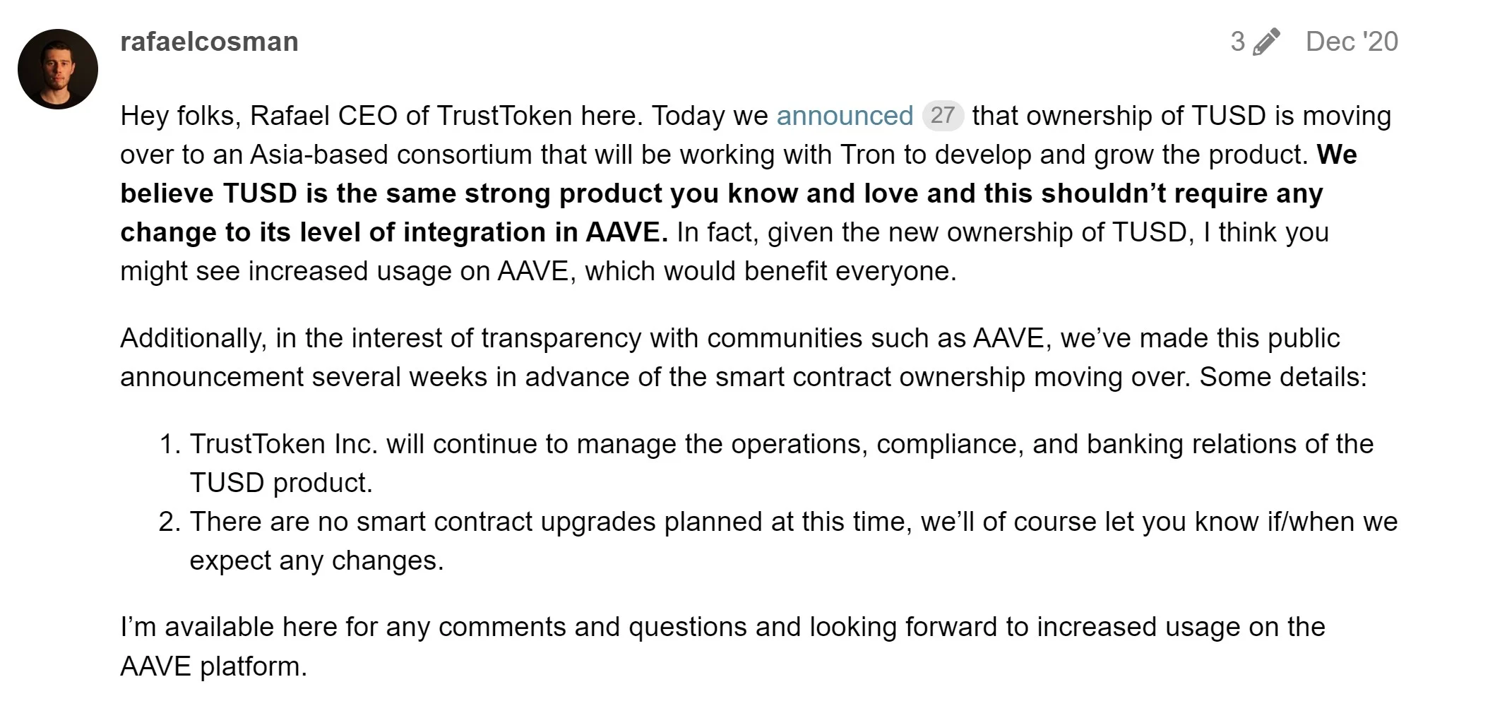 币安宣布:BTC/TUSD交易对0手续费!赵长鹏澄清TRU与TUSD无关