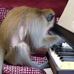 monkey learning to play the piano.