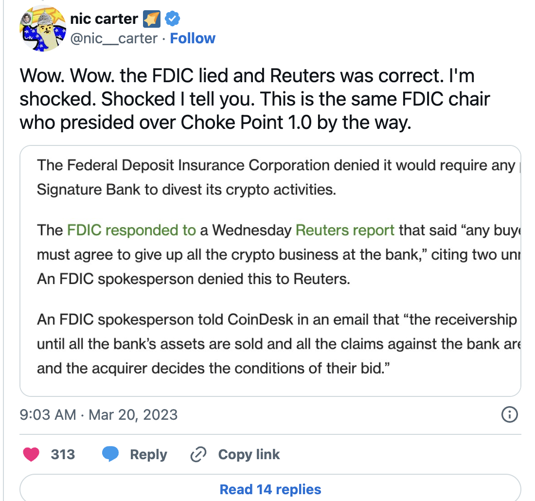 FDIC向旗星银行出售签名银行存款，不包括加密货币的存款