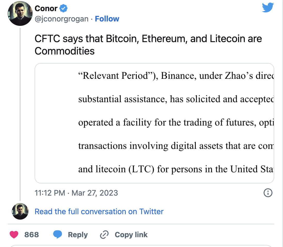 CFTC将比特币和以太坊等币视为商品，成为瑞波看涨的催化剂