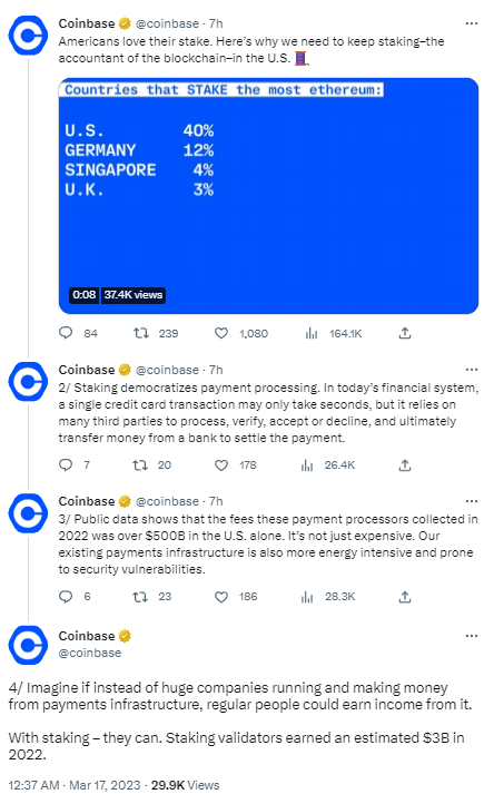 Coinbase：质押验证者在2022年的收入估计为30亿美元
