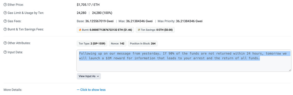 Euler Finance发布100万美元悬赏令!黑客竟然向受害者返还100ETH
