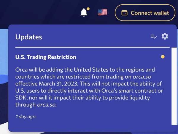 DeFi监管?Solana最大去中心化交易所Orca禁止美国用户交易
