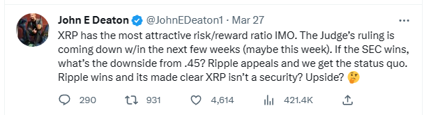 瑞波币XRP逆势大涨 市场期待Ripple胜诉美国SEC