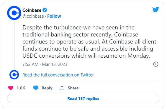 美联储发声后，USDC反弹至1美元