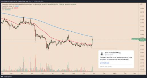 推特加密钱包传闻Elon Musk 导致狗狗币价格上涨40%