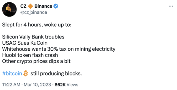 近日币圈负面消息连连！币安赵长鹏淡定：比特币还在产区块