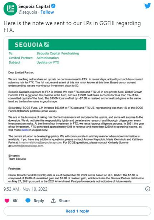 红杉资本将2.14亿美元FTX 全部股份减至零