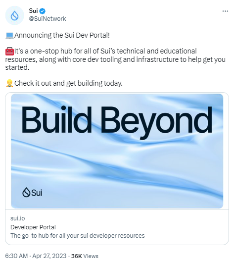 公链项目Sui推出开发者门户“Sui Developer Portal”
