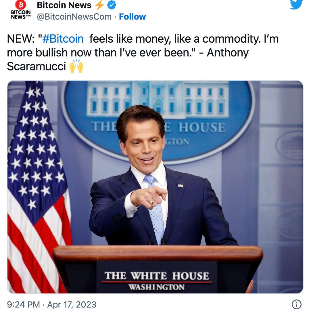 斯卡拉穆奇称,他“比以往任何时候都更看好加密货币” 斯卡拉穆奇称,他“比以往任何时候都更看好加密货币”