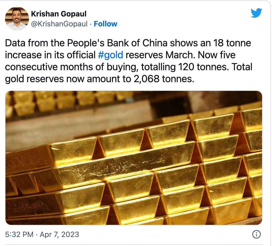 中国连续五个月狂买黄金，仅3月份就购买了18吨黄金