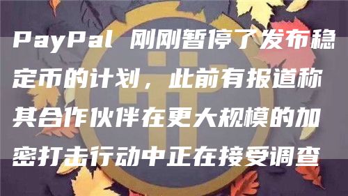 PayPal 刚刚暂停了发布稳定币的计划，此前有报道称其合作伙伴在更大规模的加密打击行动中正在接受调查