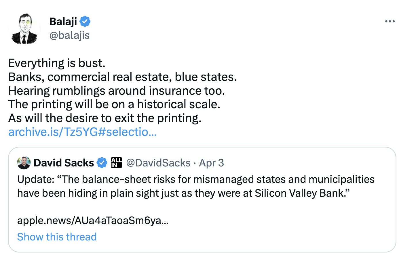 打赌「比特币90天到100万」的多头放话：保险要崩！史上大印钞将开始！