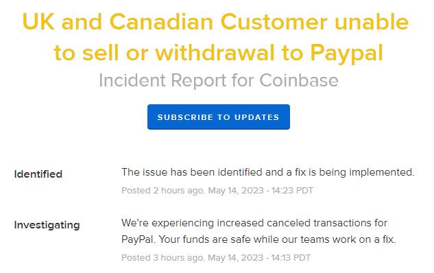 Coinbase：正在修复英国与加拿大用户无法提款至 Paypal 的问题