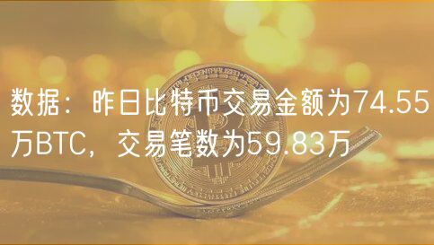 数据：昨日比特币交易金额为74.55万BTC，交易笔数为59.83万