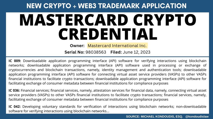 Mastercard申请新商标！用于加密货币和区块链交易软件