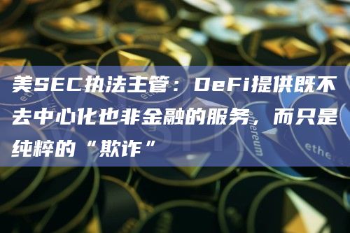美SEC执法主管：DeFi提供既不去中心化也非金融的服务，而只是纯粹的“欺诈”