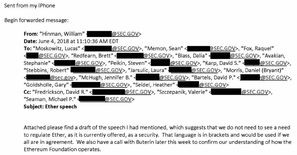 SEC与瑞波诉讼迎赛点!Hinman曾与V神谈BTC、ETH没必要归为证券