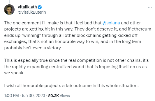 Vitalik：美政策打压其他项目对于以太坊不是一种胜利
