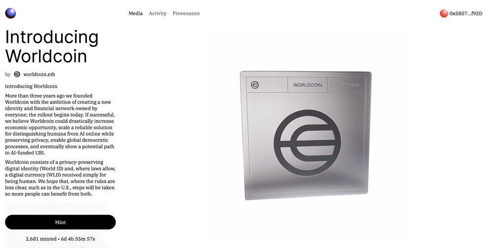 两步骤教你在Zora铸造Worldcoin纪念型NFT！WLD稀释估值达193亿1