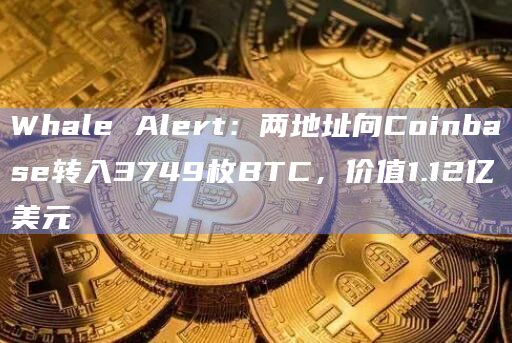 Whale Alert:两地址向Coinbase转入3749枚BTC,价值1.12亿美元