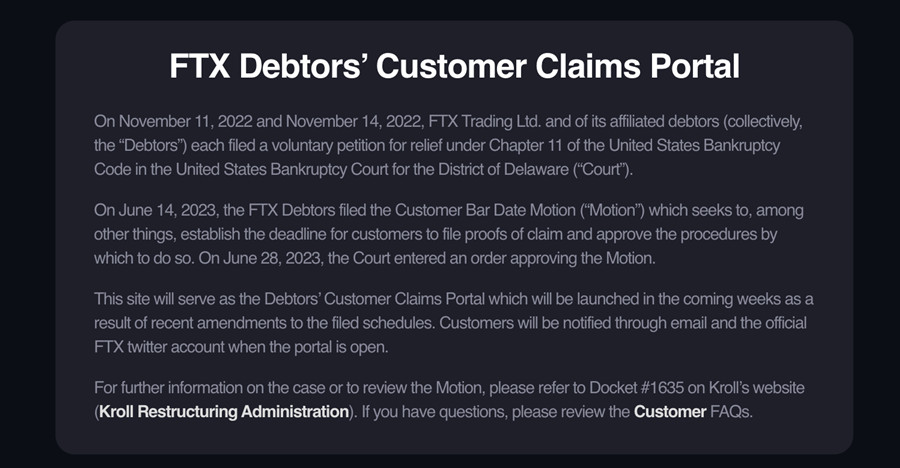 FTX索赔网站延后开放！时间改为数周内 会以Email通知受害用户