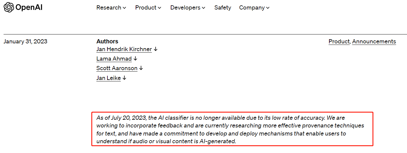 因准确性不高，OpenAI 关闭内容检测工具 AI Classifier