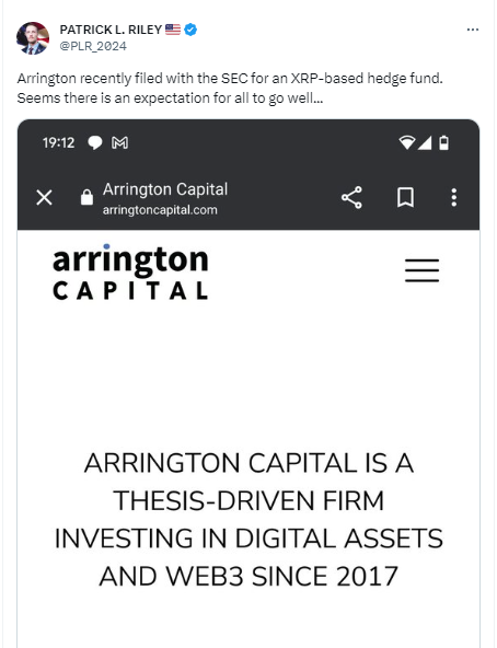 Arrington Capital已向美SEC提交基于XRP的对冲基金申请