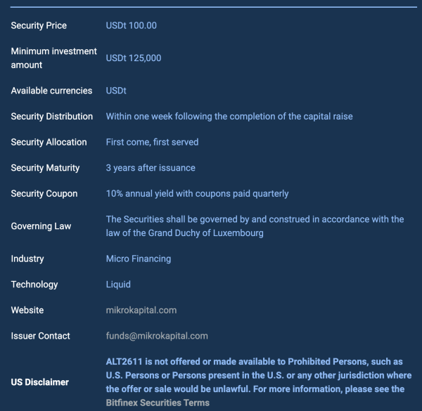 Bitfinex Securities上市首档代币化债券!USDT为主要募资媒介