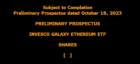 Invesco和Galaxy向美国SEC提交以太坊现货ETF申请修订版文件