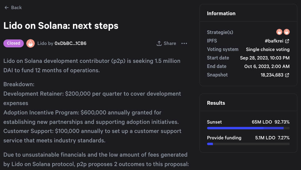 Lido协议退出Solana！开发团队提募资方案 坦言入不敷出
