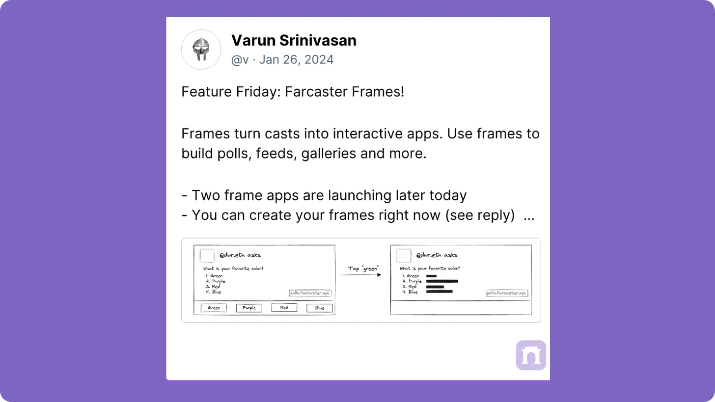 速览Farcaster新功能Frames:将任意帖子转换为可交互应用,能引爆Web3社交吗?