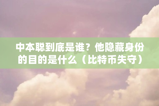 中本聪到底是谁?他隐藏身份的目的是什么(比特币失守)