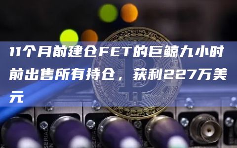 11个月前建仓FET的巨鲸九小时前出售所有持仓，获利227万美元