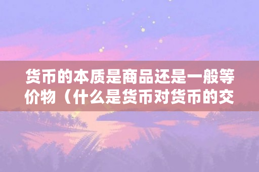 货币的本质是商品还是一般等价物（什么是货币对货币的交易价值）